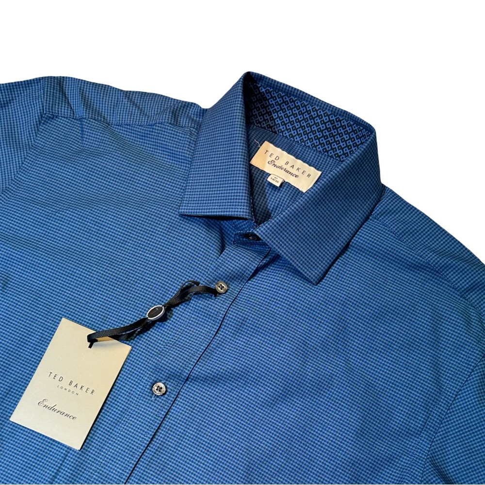 NEW Ted Baker mens 15 34/35 blue navy gingham endurance dress shirt NWT